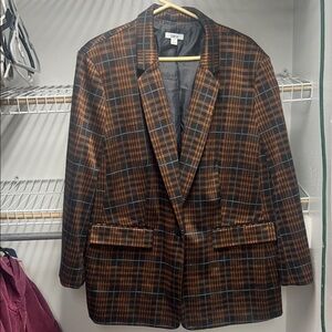 Bar III Brown and Black Plaid Women's Blazer